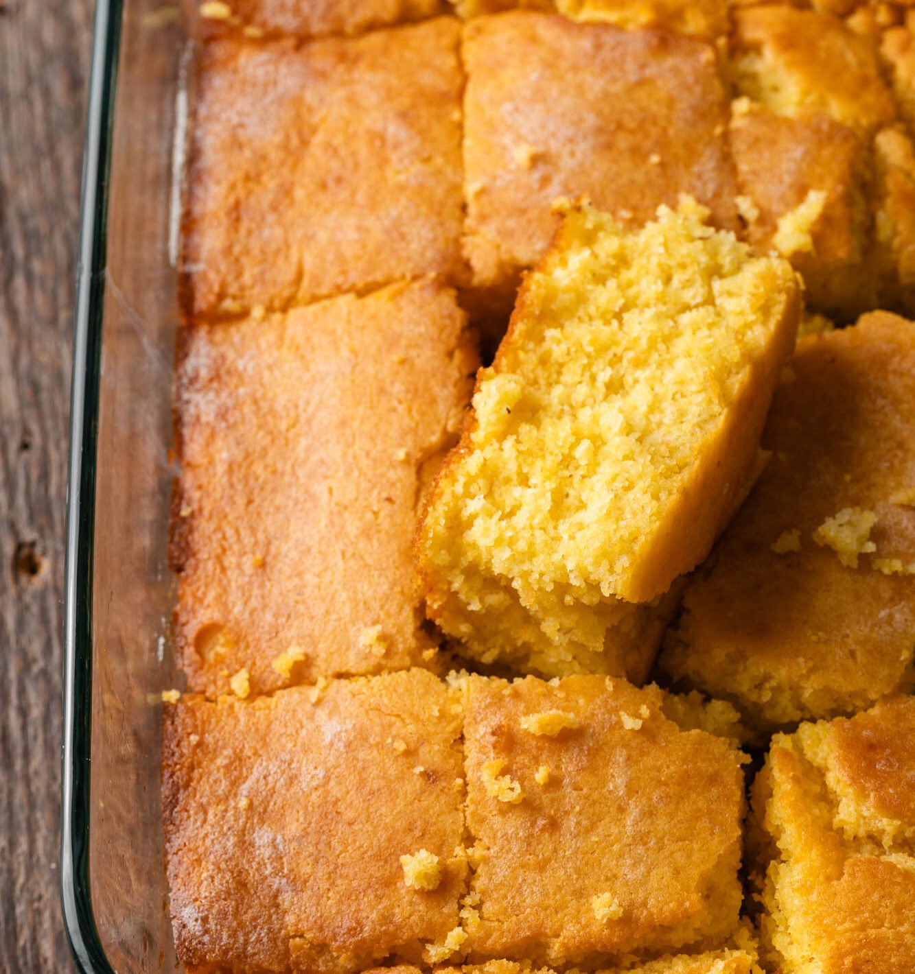 old-fashioned cornbread sliced in a pan