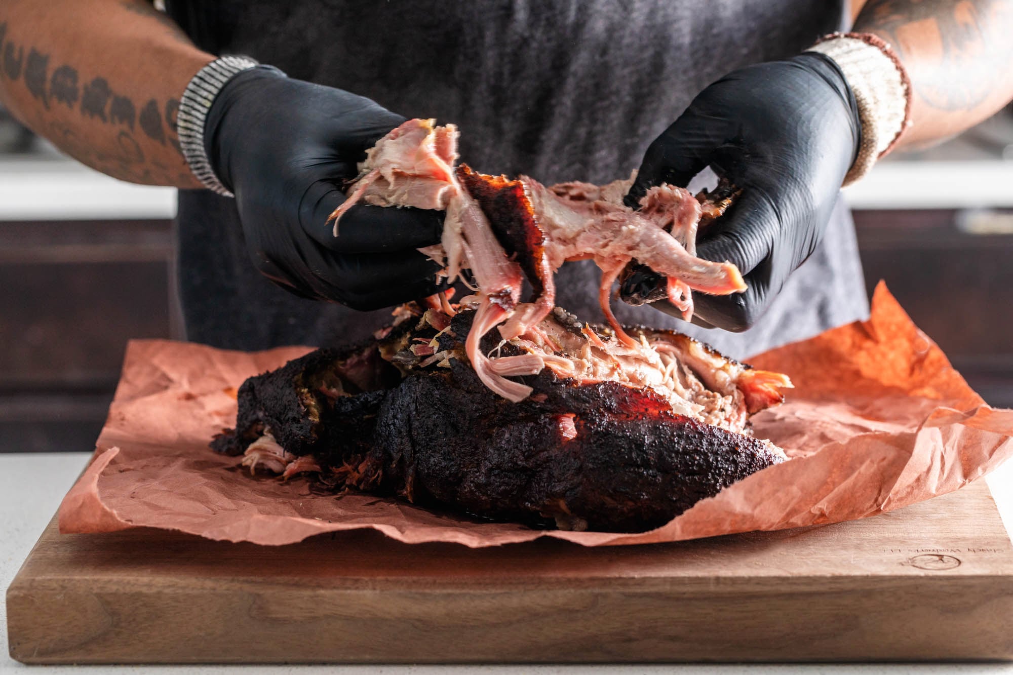 shredding smoked pork shoulder